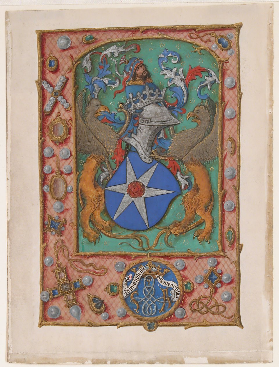 Manuskriptblad med våbenskjold, fra en timebog, ca. 1500. af Unbekannt