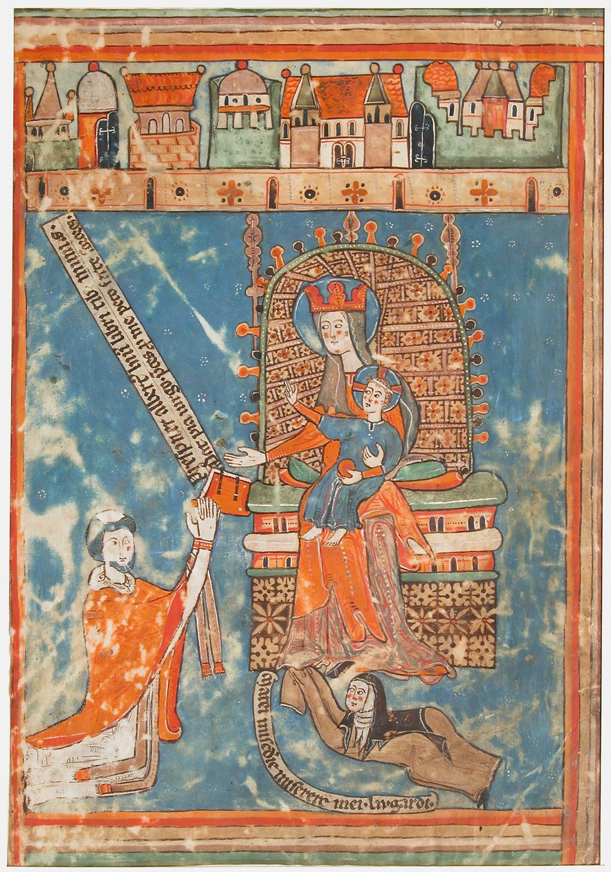 Manuskriptblad med dedikation af en bog til jomfruen, tysk, ca. 1400. af Unbekannt