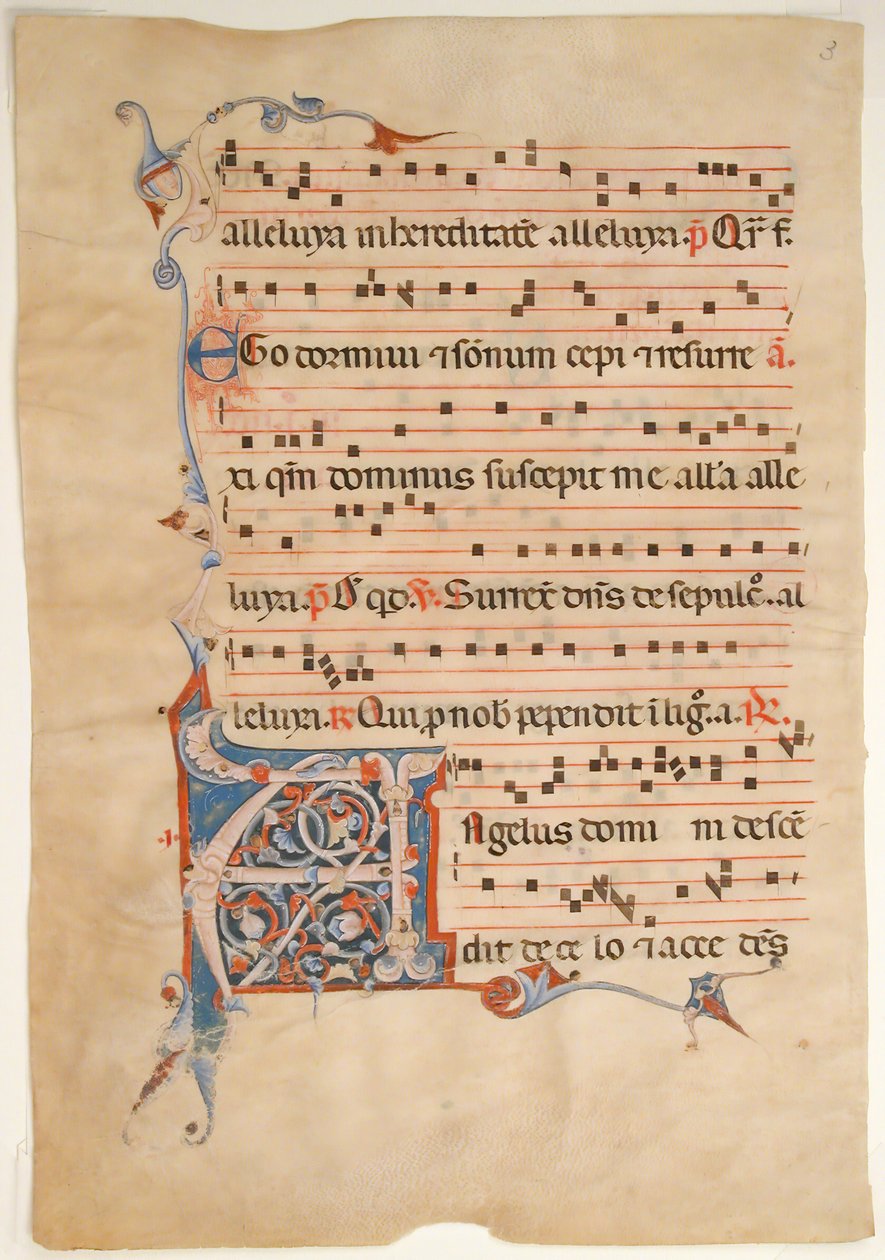 Manuskriptblad med foliated Initial A, fra en Antiphonary, 1300-tallet. af Unbekannt