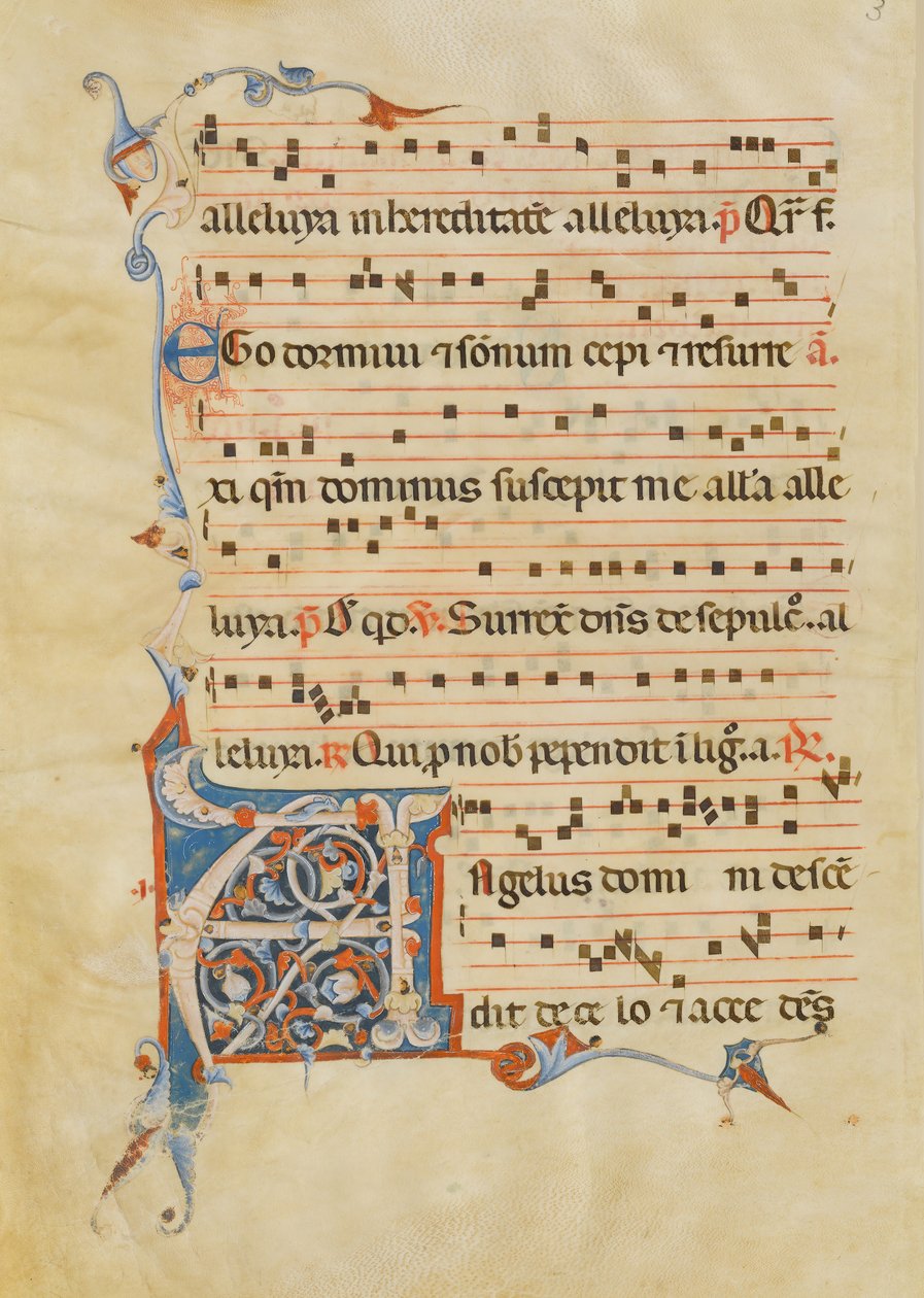Manuskriptblad med foliated Initial A, fra et antifonarium, italiensk, 14. århundrede. af Unbekannt