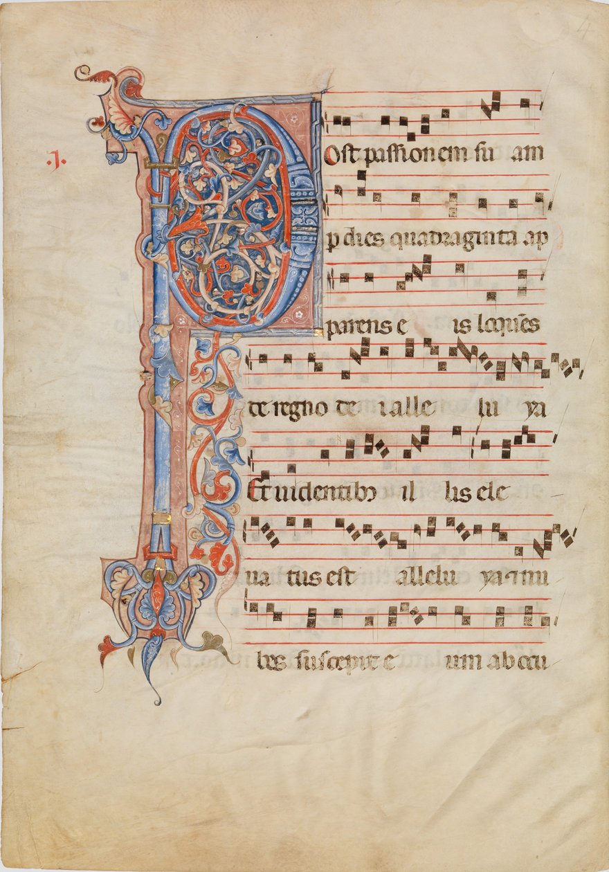Manuskriptblad med folieret initial P, fra et antifonarium, ca. 1250-60. af Unbekannt