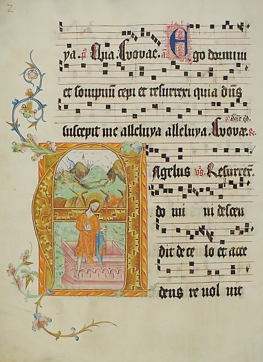 Manuskriptblad med Initial A, fra et Gradual, tysk, andet kvartal 1400-tallet. af Unbekannt