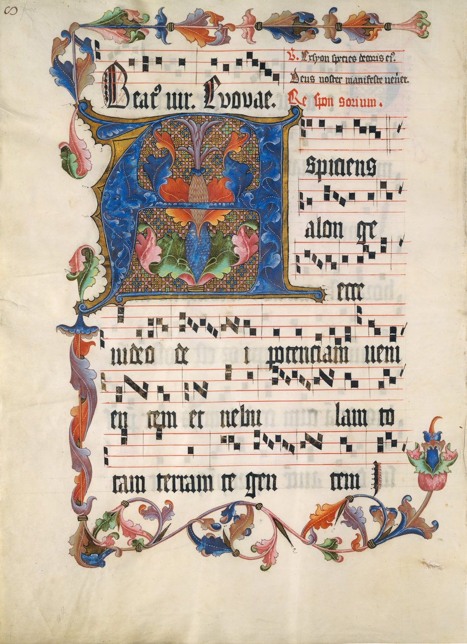 Manuskriptblad med Initial A, fra et antifonarium, ca. 1425-50. af Unbekannt