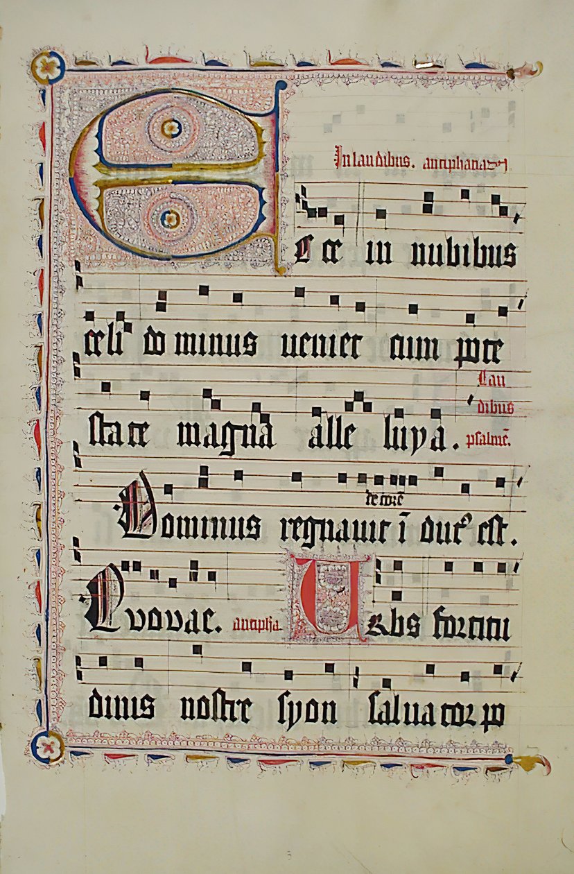 Manuskriptblad med Initial E, fra et antifonarium, tysk, andet kvartal 1400-tallet. af Unbekannt
