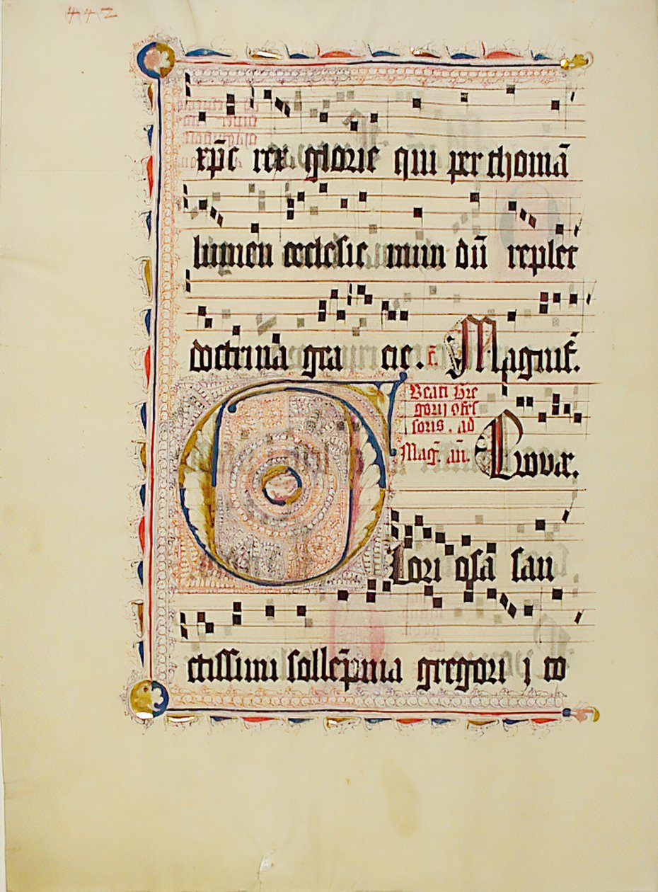 Manuskriptblad med initial F, fra et antifonarium, tysk, andet kvartal 1400-tallet. af Unbekannt
