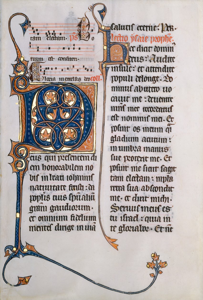 Manuskriptblad med initial M, fra et Missal, ca. 1290. af Unbekannt