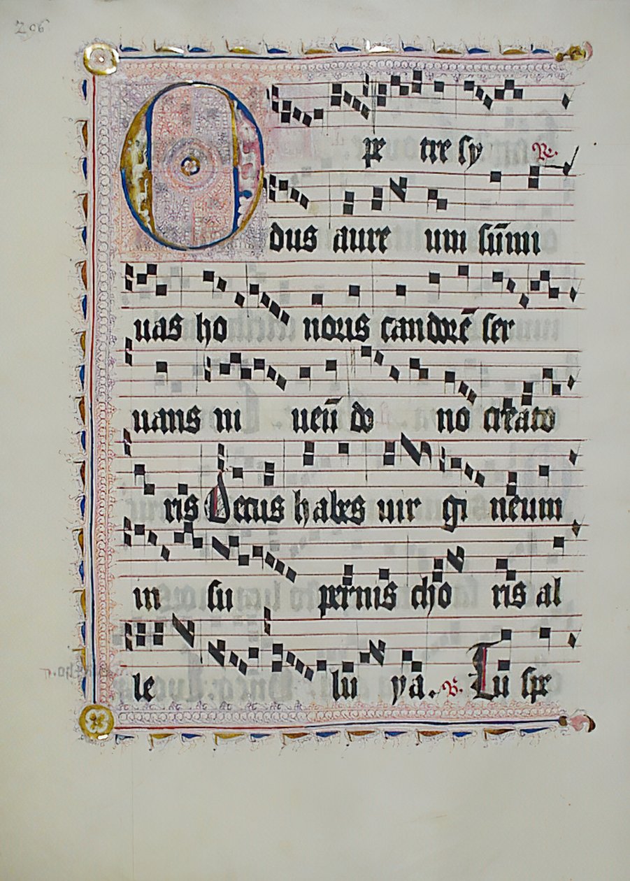 Manuskriptblad med initial O, fra et antifonarium, tysk, andet kvartal 1400-tallet. af Unbekannt