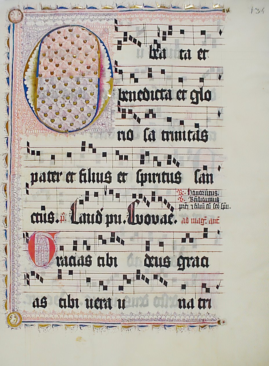 Manuskriptblad med initial O, fra et antifonarium, tysk, andet kvartal 1400-tallet. af Unbekannt
