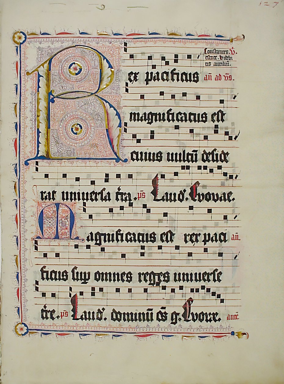 Manuskriptblad med initial R, fra et antifonarium, tysk, andet kvartal 1400-tallet. af Unbekannt