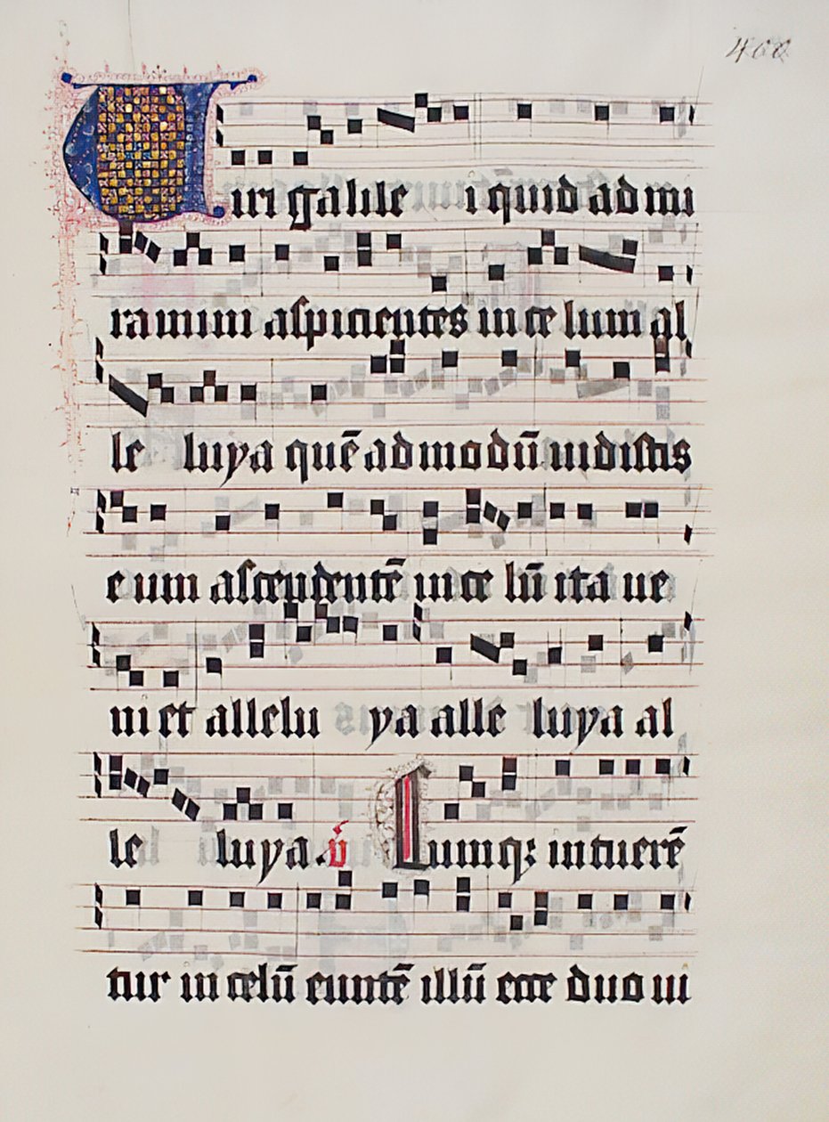 Manuskriptblad med initial V, fra et gradvist, tysk, andet kvartal 1400-tallet. af Unbekannt
