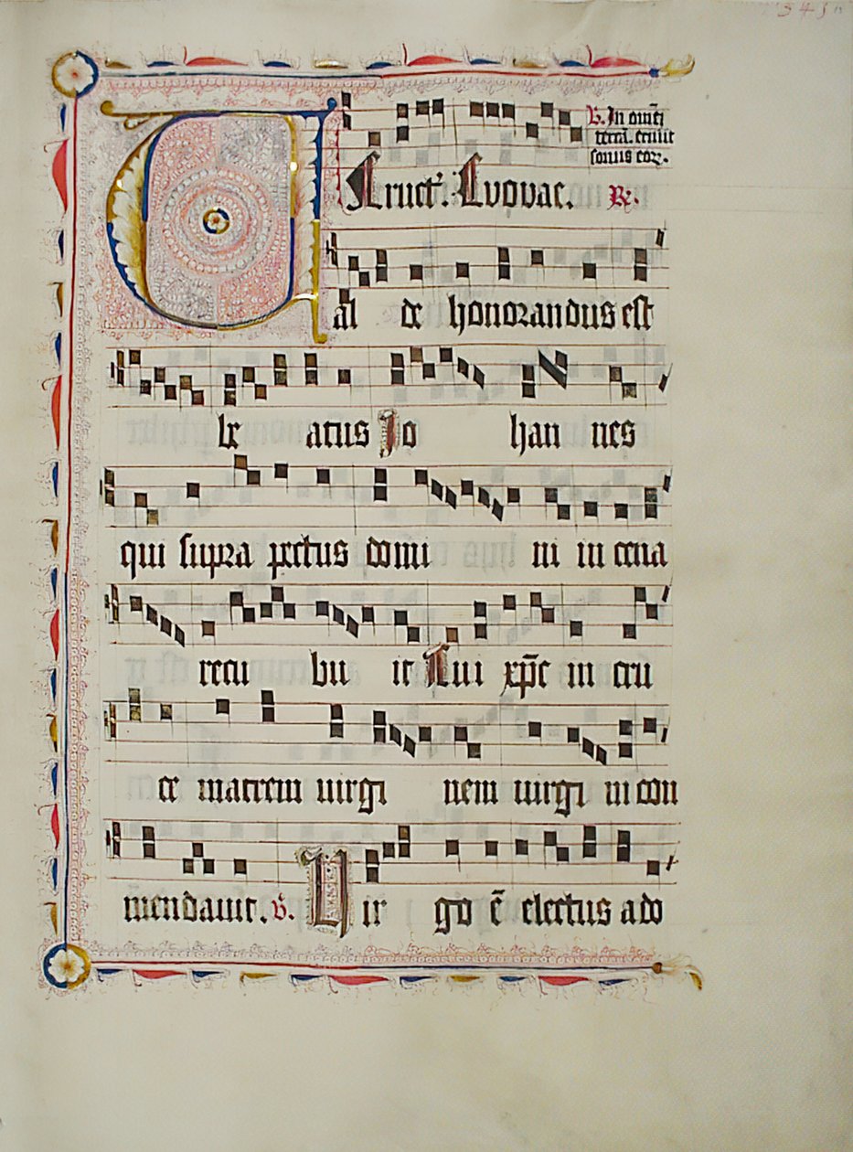 Manuskriptblad med initial V, fra et antifonarium, tysk, andet kvartal 1400-tallet. af Unbekannt