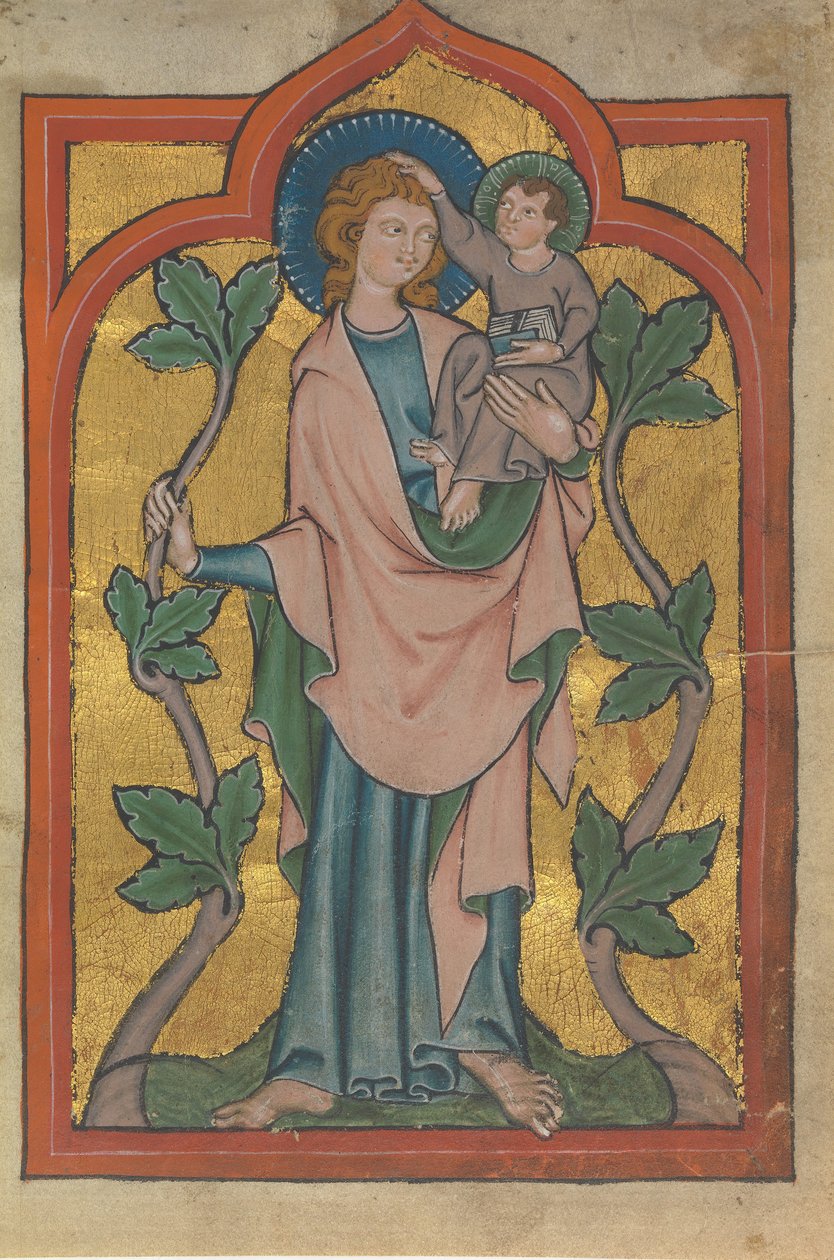 Manuskriptblad med den hellige Christopher, der bærer Kristus, tysk eller schweizisk, begyndelsen af det 14. århundrede. af Unbekannt