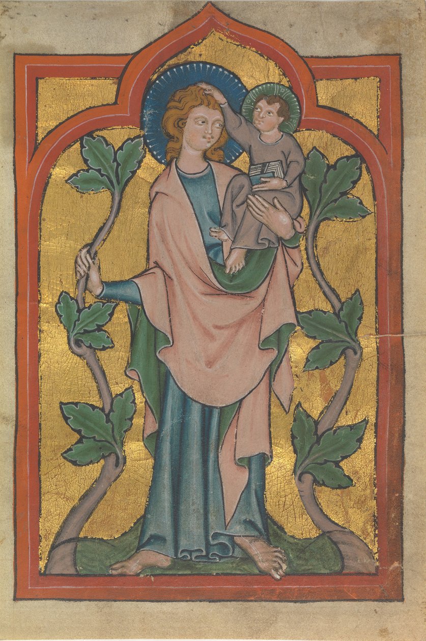 Manuskriptblad med den hellige Christopher, der bærer Kristus, begyndelsen af det 14. århundrede. af Unbekannt