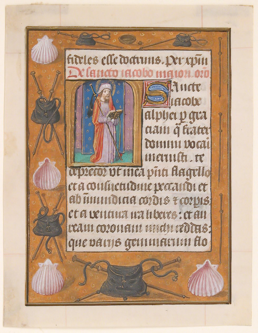 Manuskriptblad med Saint James the Greater, fra en timebog, ca. 1500. af Unbekannt