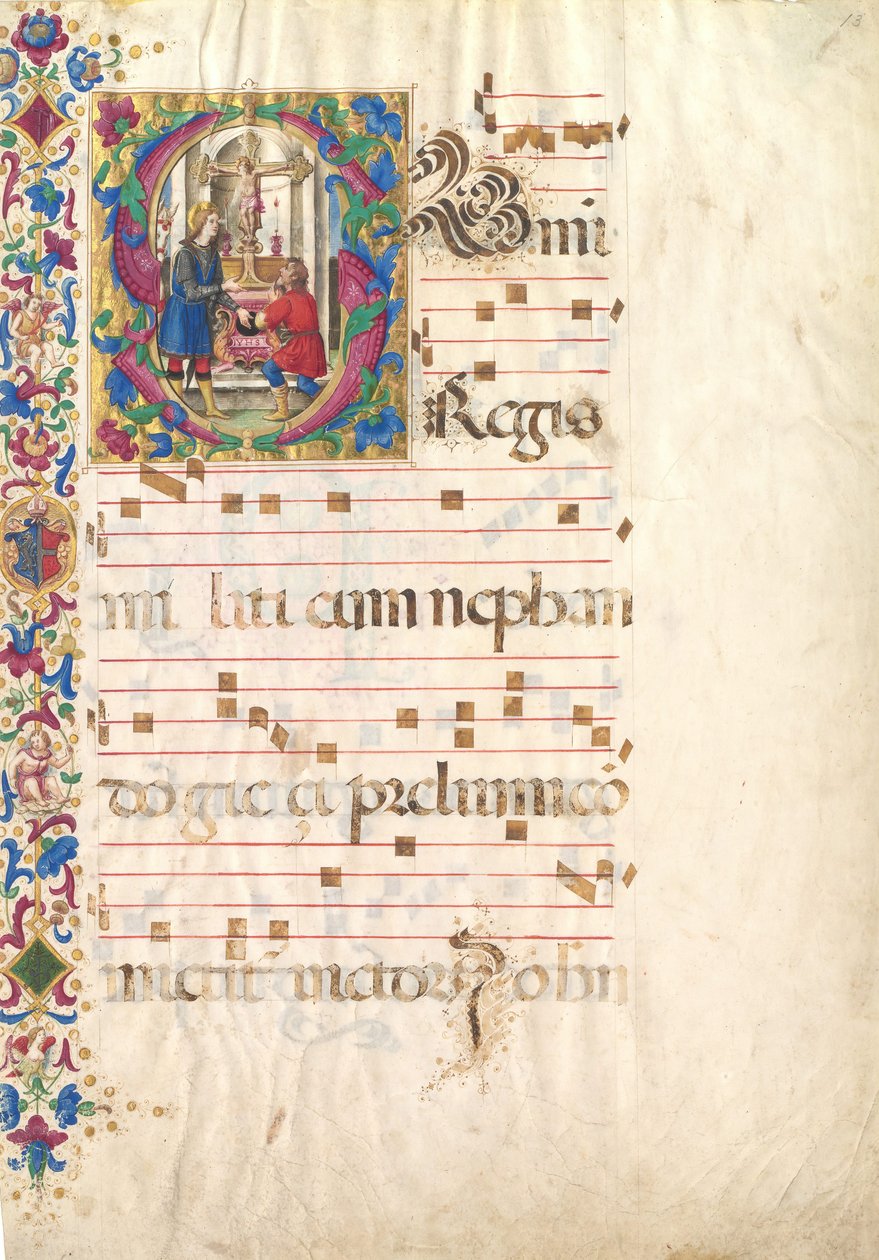 Manuskriptblad med Saint John Gualbert i et indledende S, fra et antifonarium, tidligt i det 16. århundrede. af Unbekannt