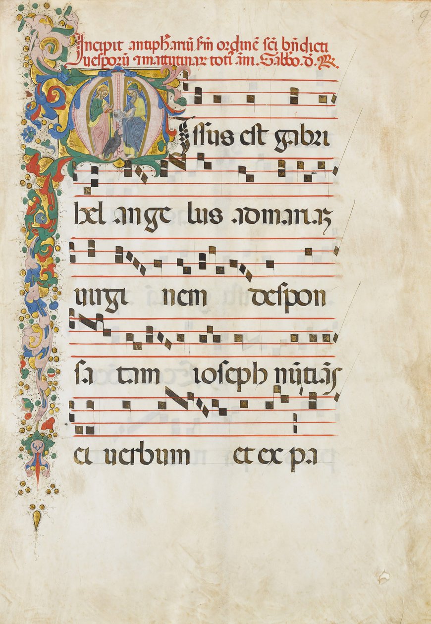 Manuskriptblad med Johannes evangelisten og Johannes Døberen i et..., 2. halvdel 15. e.kr. af Unbekannt