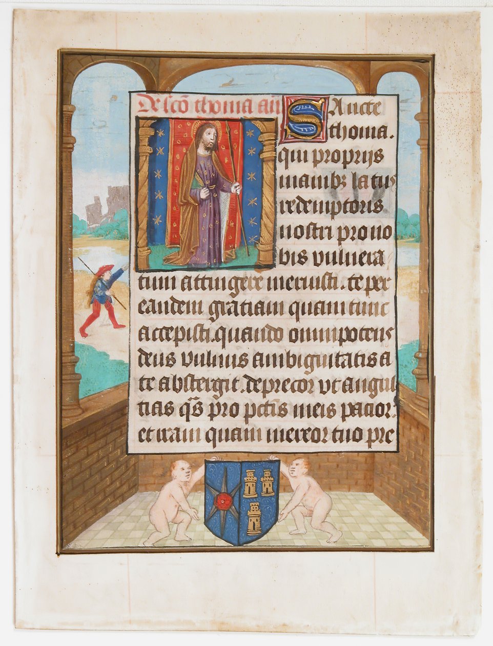 Manuskriptblad med Sankt Thomas, fra en timebog, ca. 1500. af Unbekannt