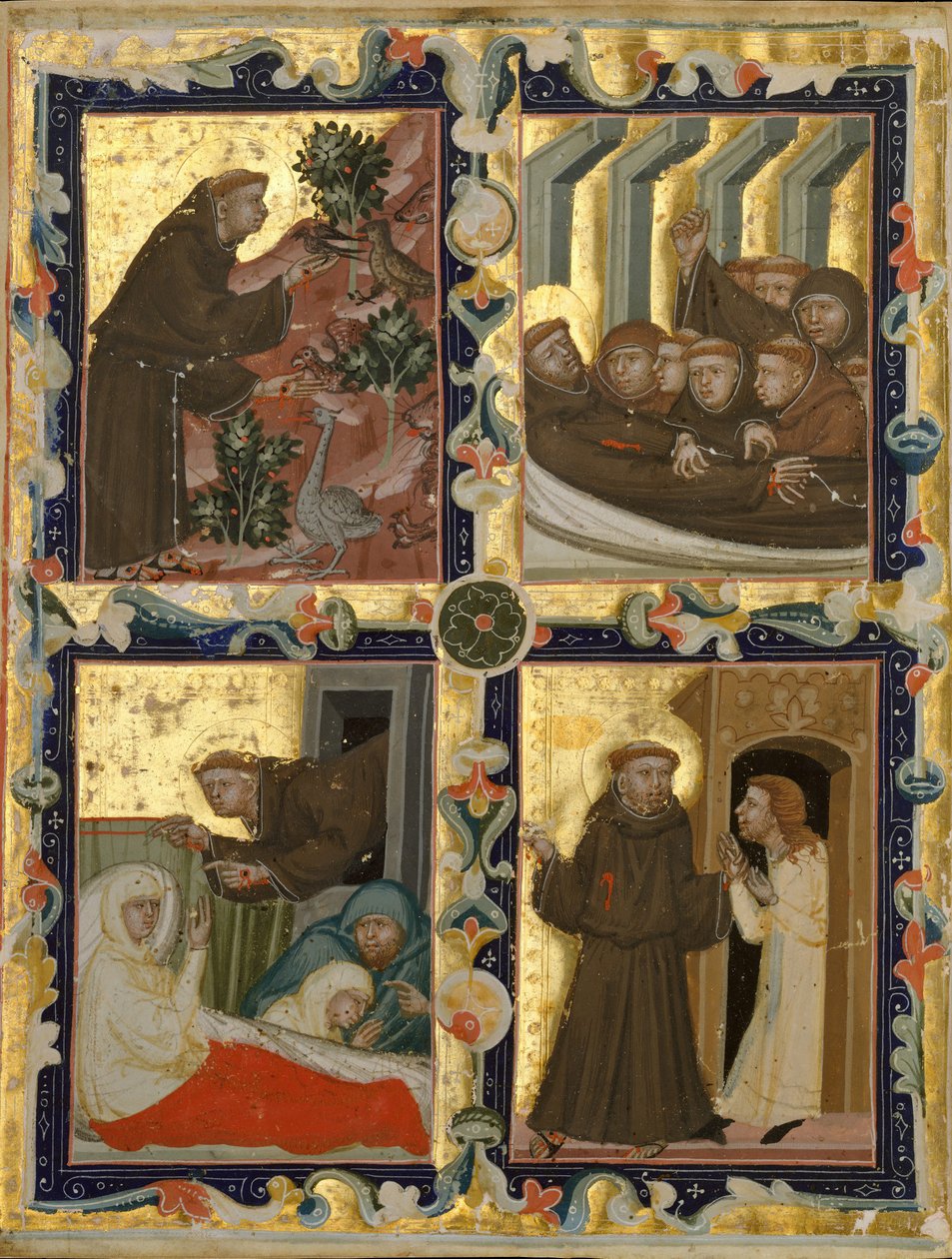 Manuskriptblad med scener fra den hellige Frans af Assisis liv, italiensk, ca. 1320-42. af Unbekannt