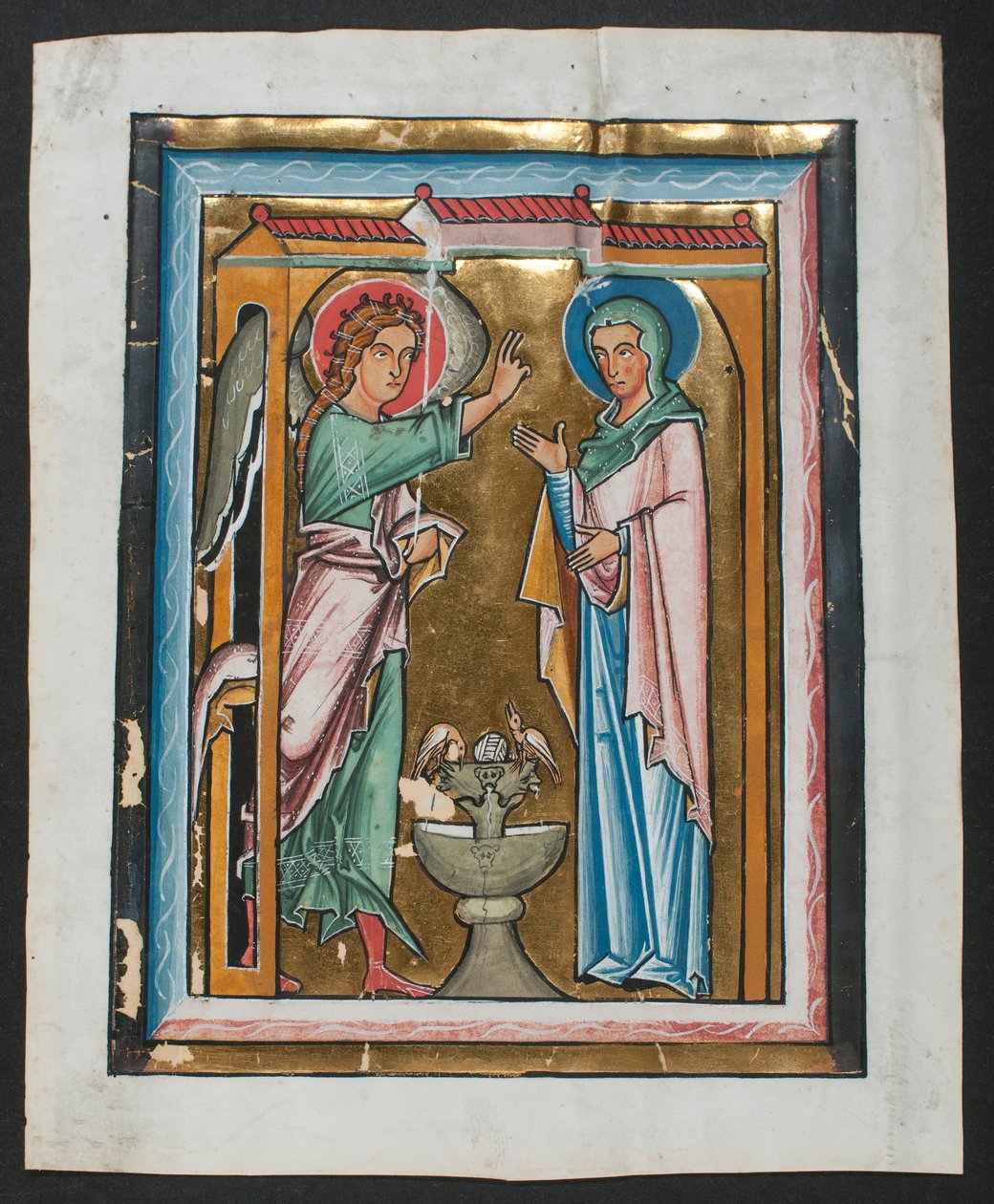 Manuskriptblad med bebudelsen, fra en psalter, midten af 1200-tallet. af Unbekannt