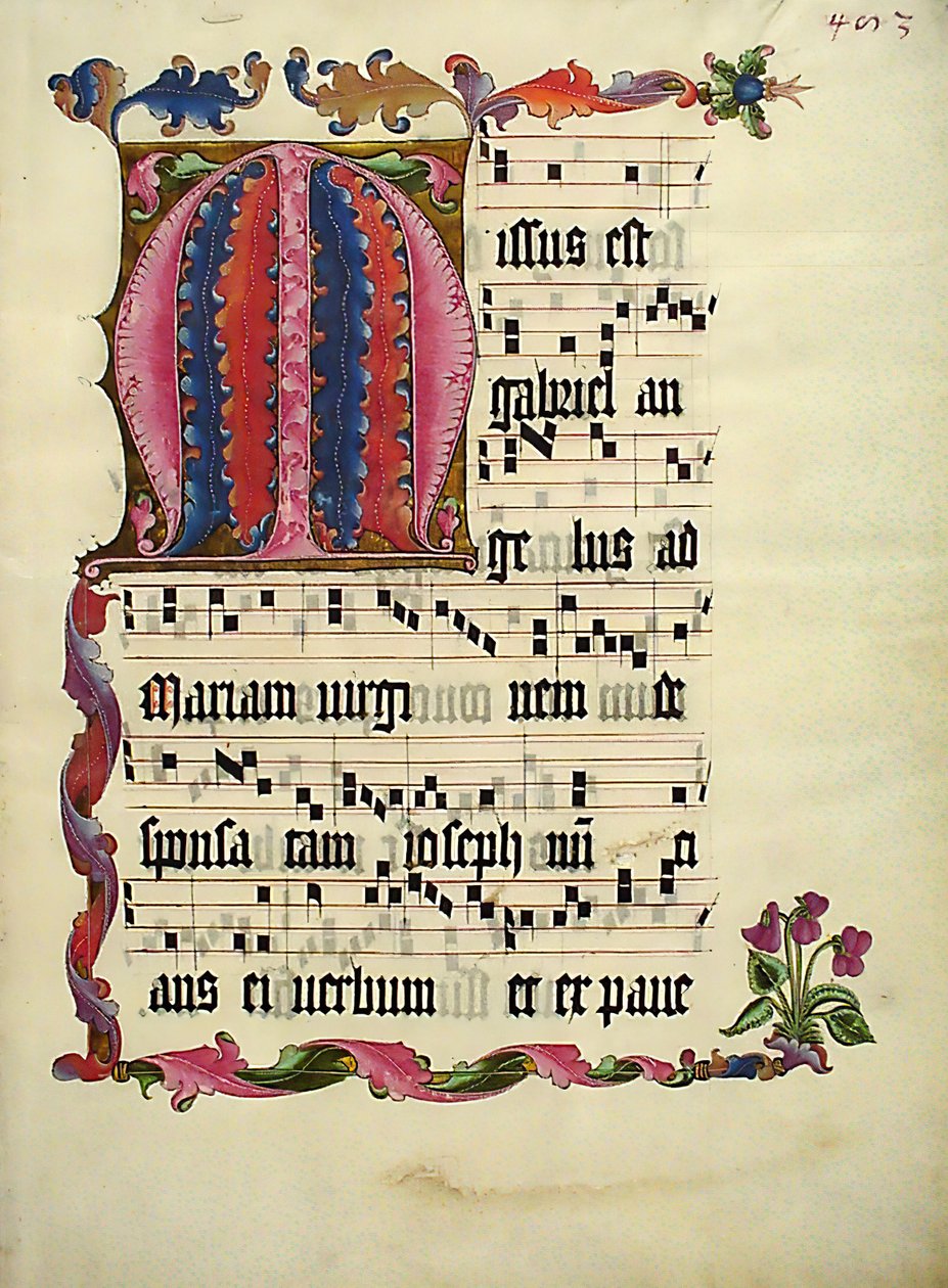 Manuskriptblad med indledende M, fra et antifonarium, tysk, ca. 1425-50. af Unbekannt