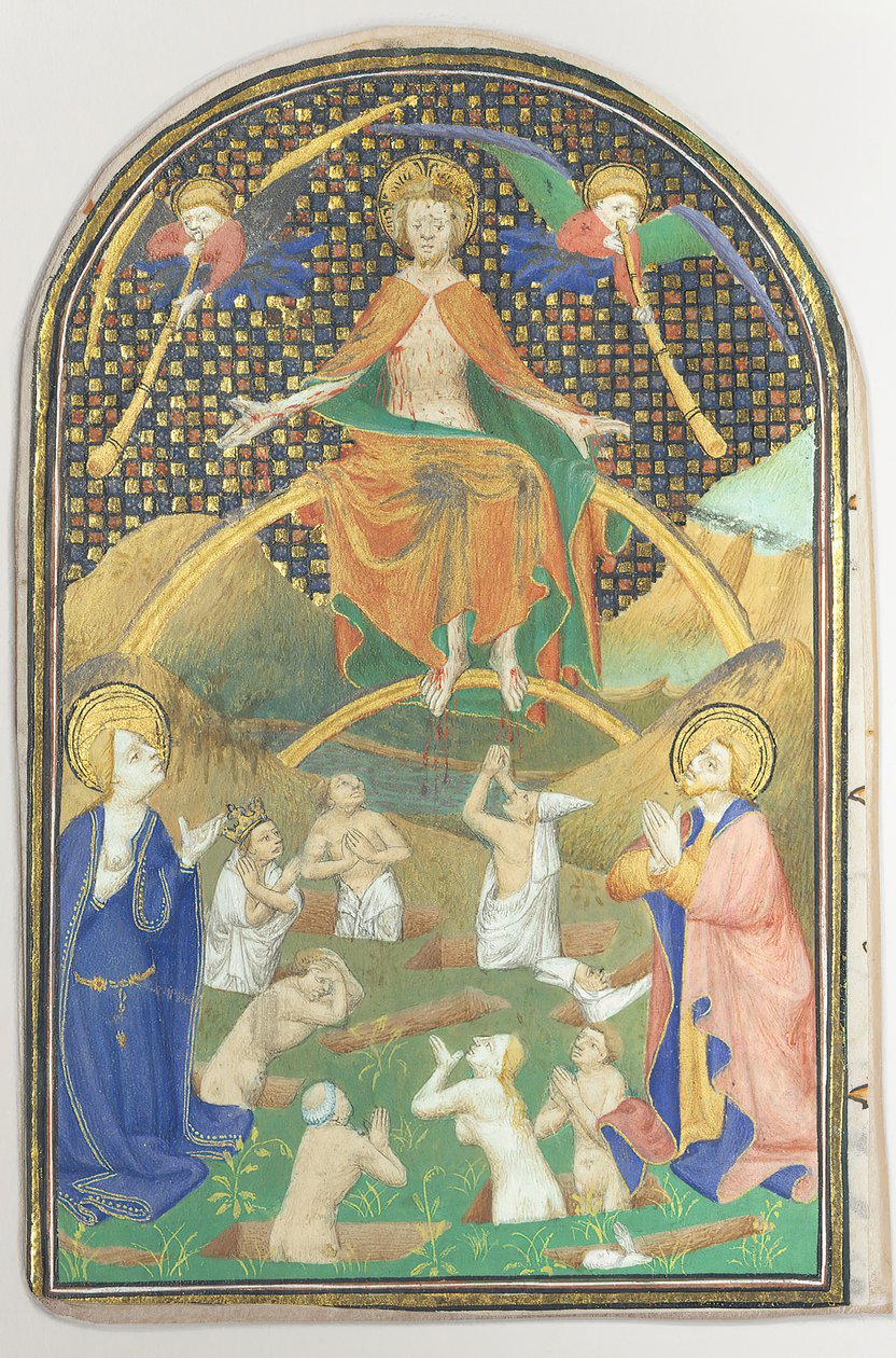 Manuskriptblad med den sidste dom, fra en timebog, fransk, ca. 1400. af Unbekannt