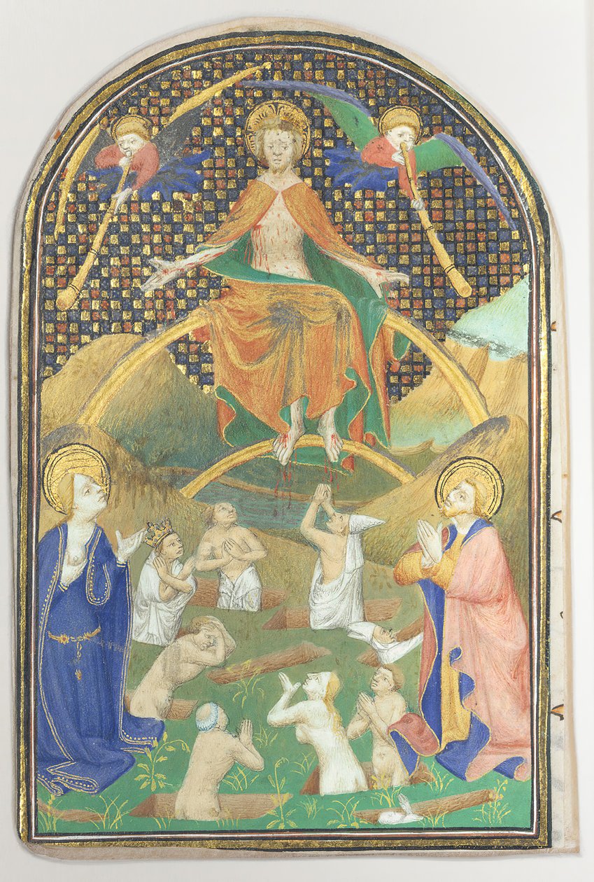 Manuskriptblad med den sidste dom, fra en timebog, ca. 1400. af Unbekannt