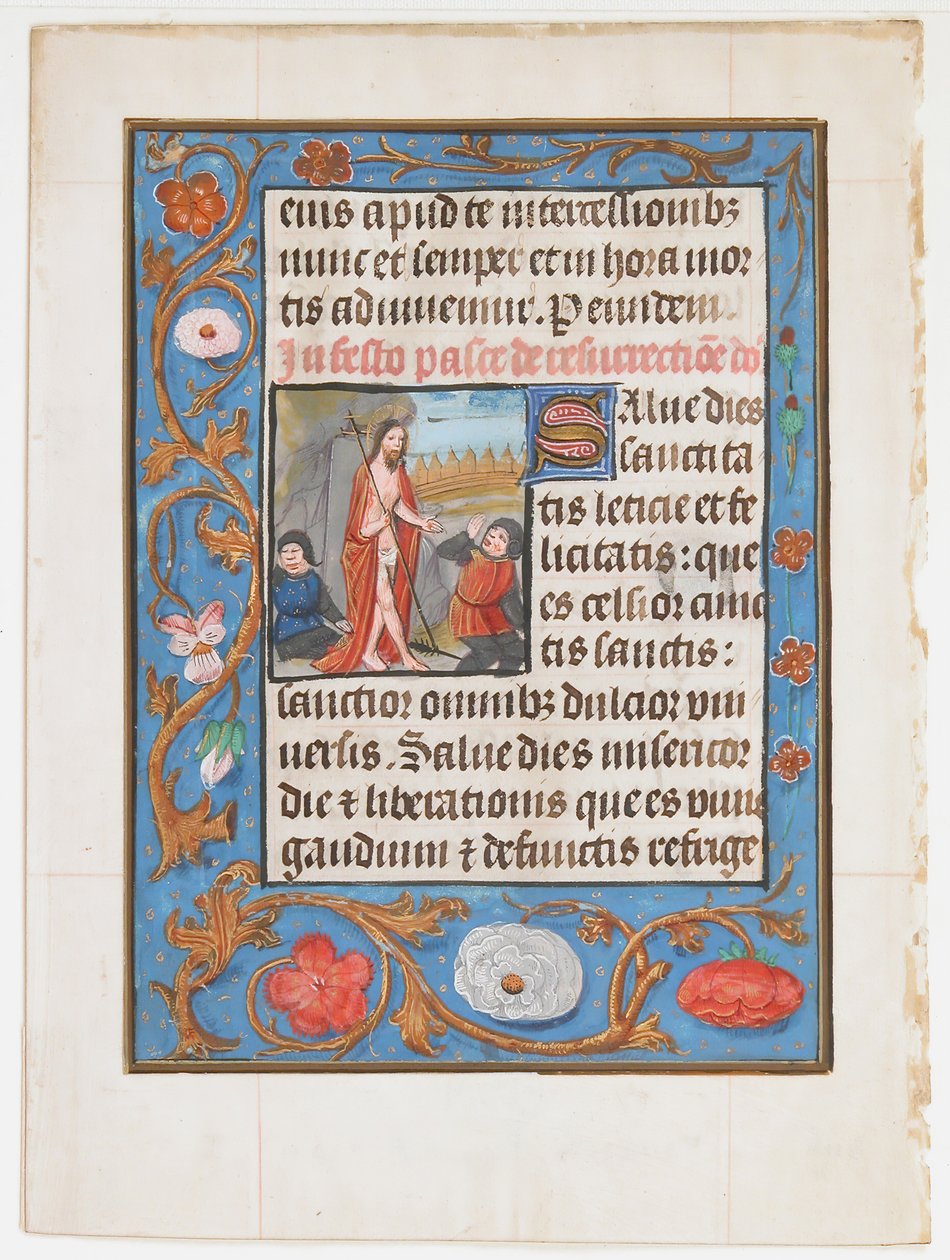 Manuskriptblad med opstandelsen, fra en timebog, ca. 1500. af Unbekannt