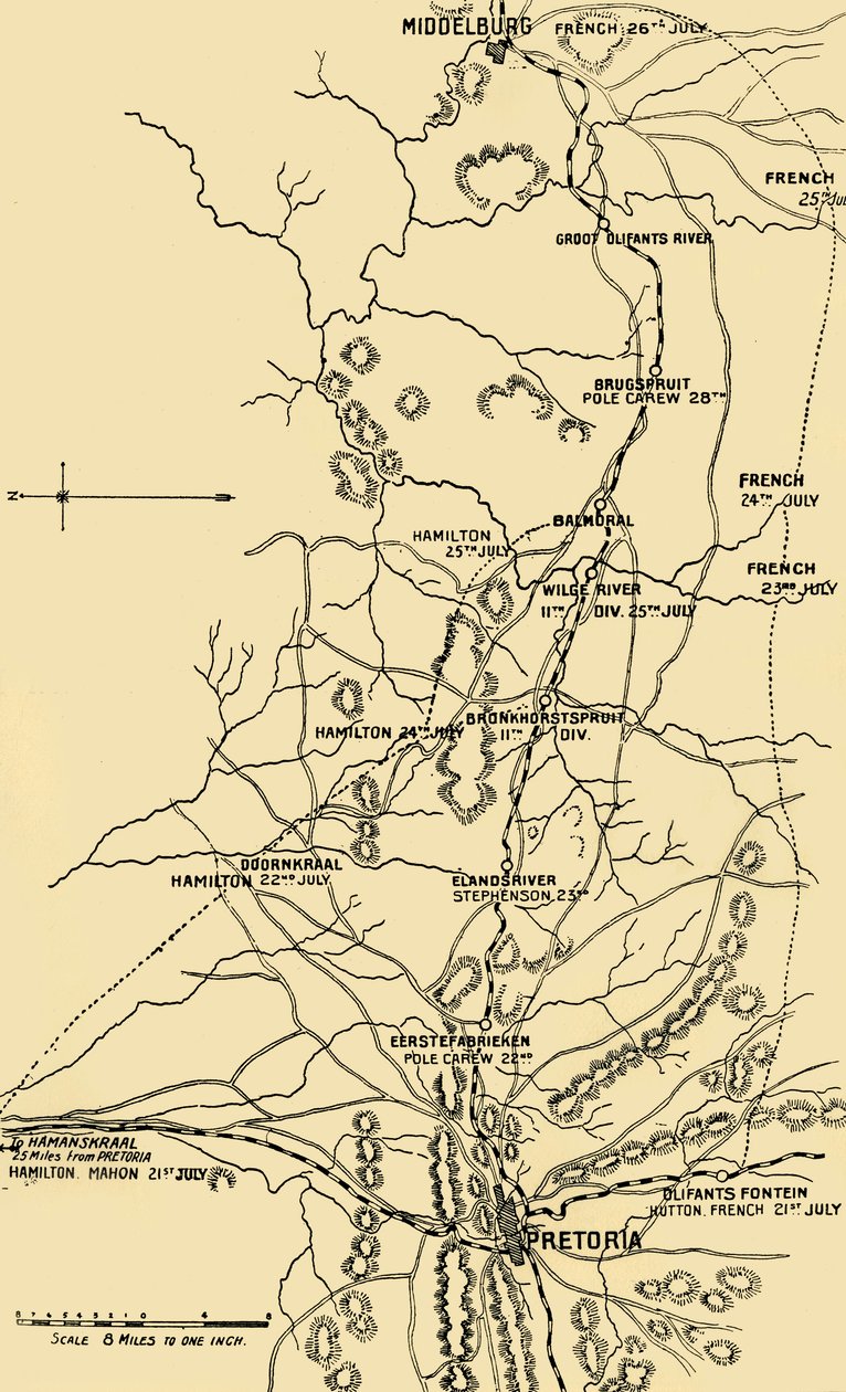 Kort, der illustrerer flytningen mod øst fra Eerstefabrieken til Middelburg, 1901. af Unbekannt