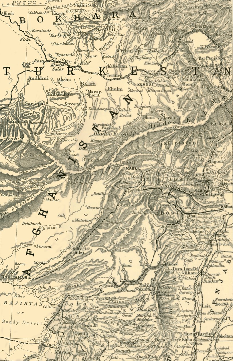 Kort, der viser General Robertss rute til Kabul...og de britiske og russiske grænser, 1901. af Unbekannt