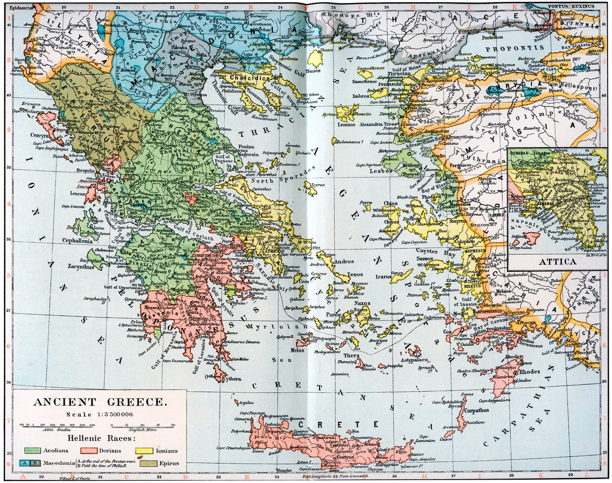 Kort over det antikke Grækenland, 1902 af Unbekannt