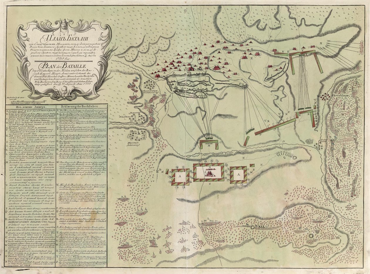 Kort over slaget ved Savuchny, 1739-1740 af Unbekannt