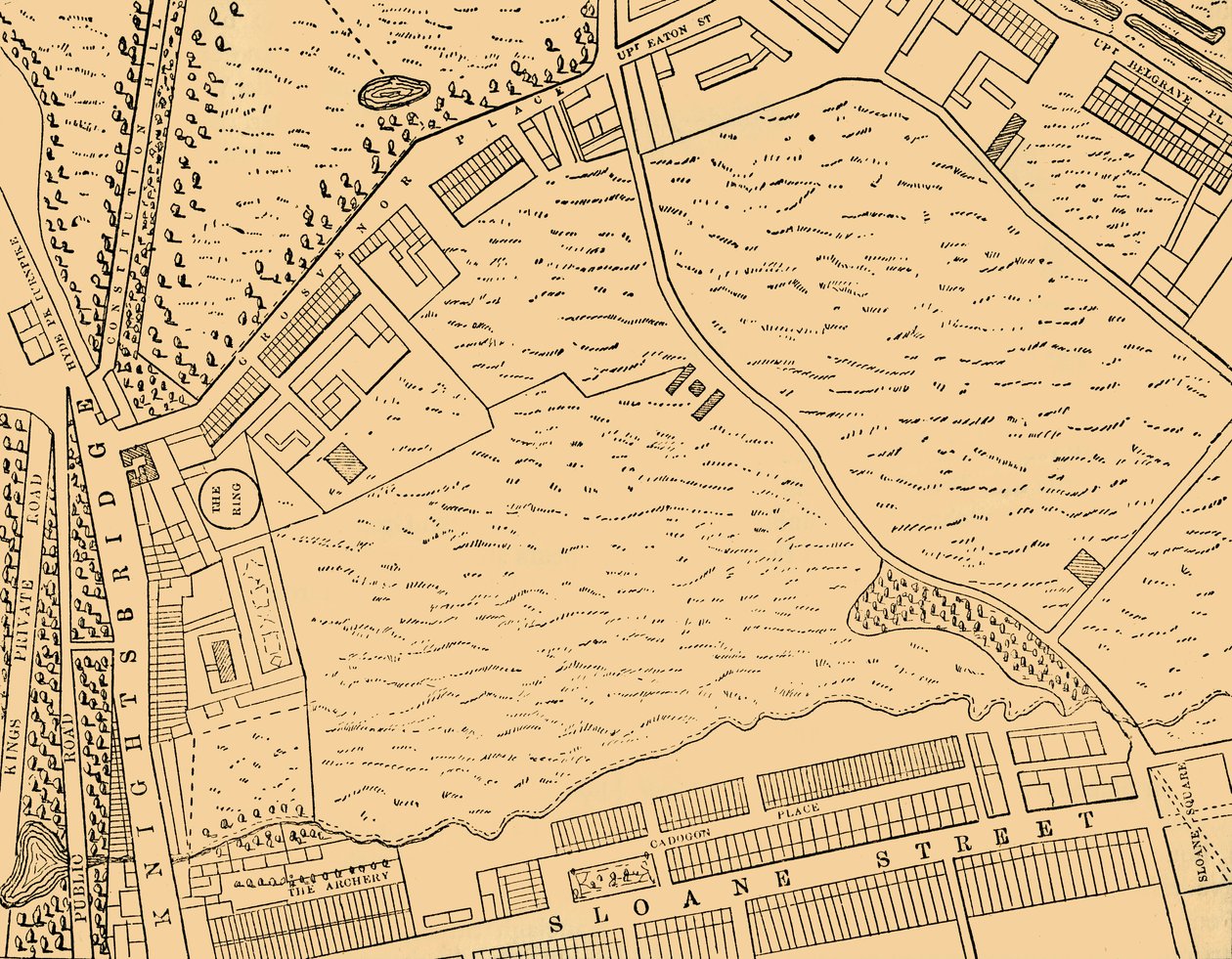 Kort over Belgravia, 1814, c1876. af Unbekannt