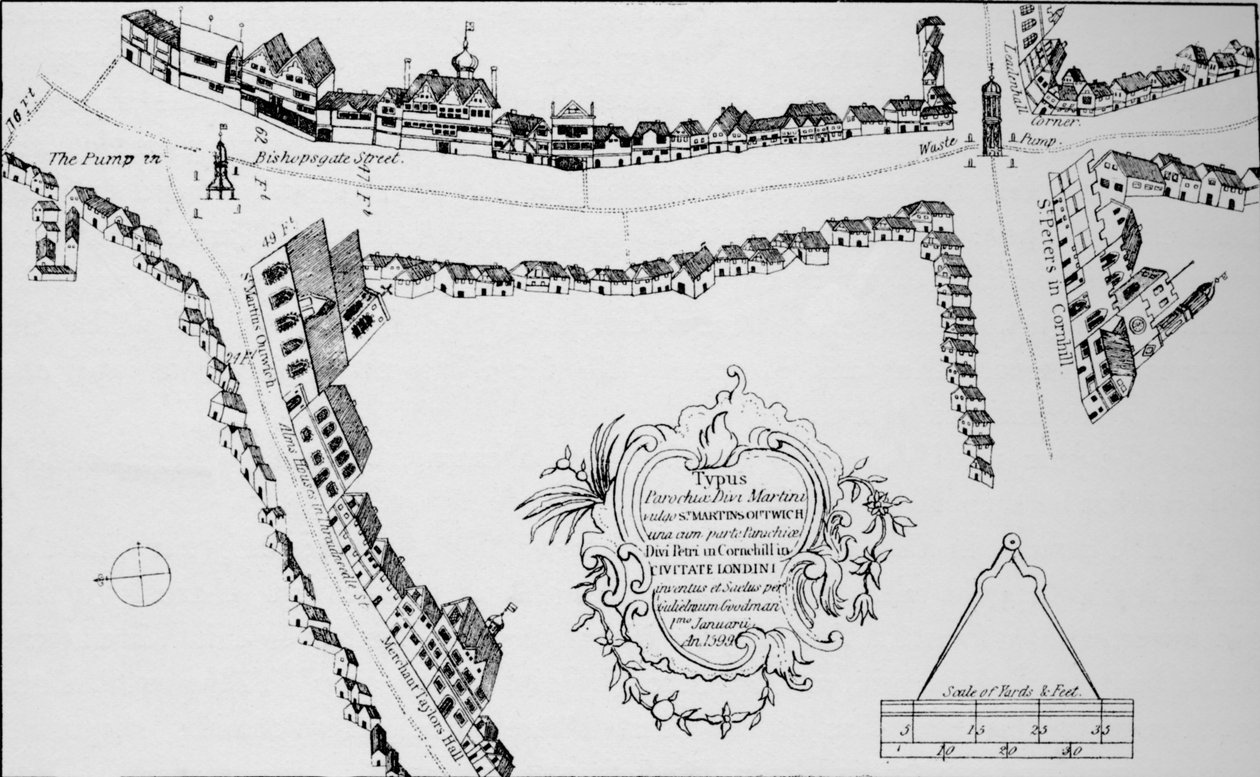Kort over Bishopsgate, City of London, c1599 1904 af Unbekannt