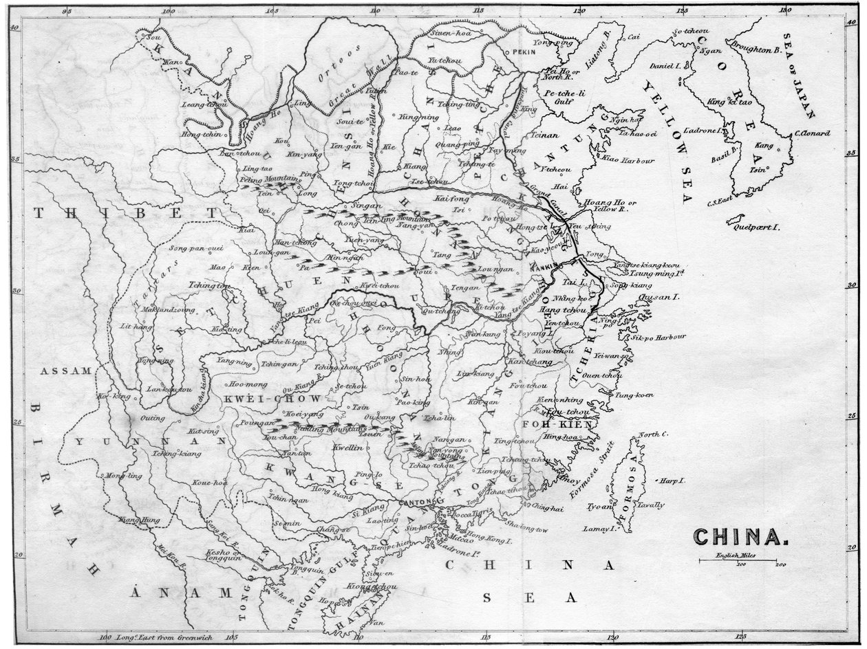 Kort over Kina, 1847 af Unbekannt