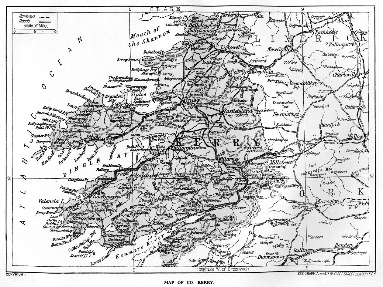 Kort over County Kerry, Irland, 1924-1926 af Unbekannt