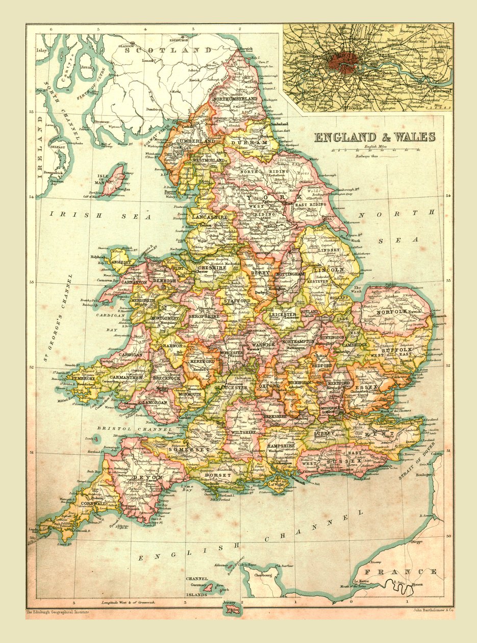Kort over England og Wales, 1902. af Unbekannt