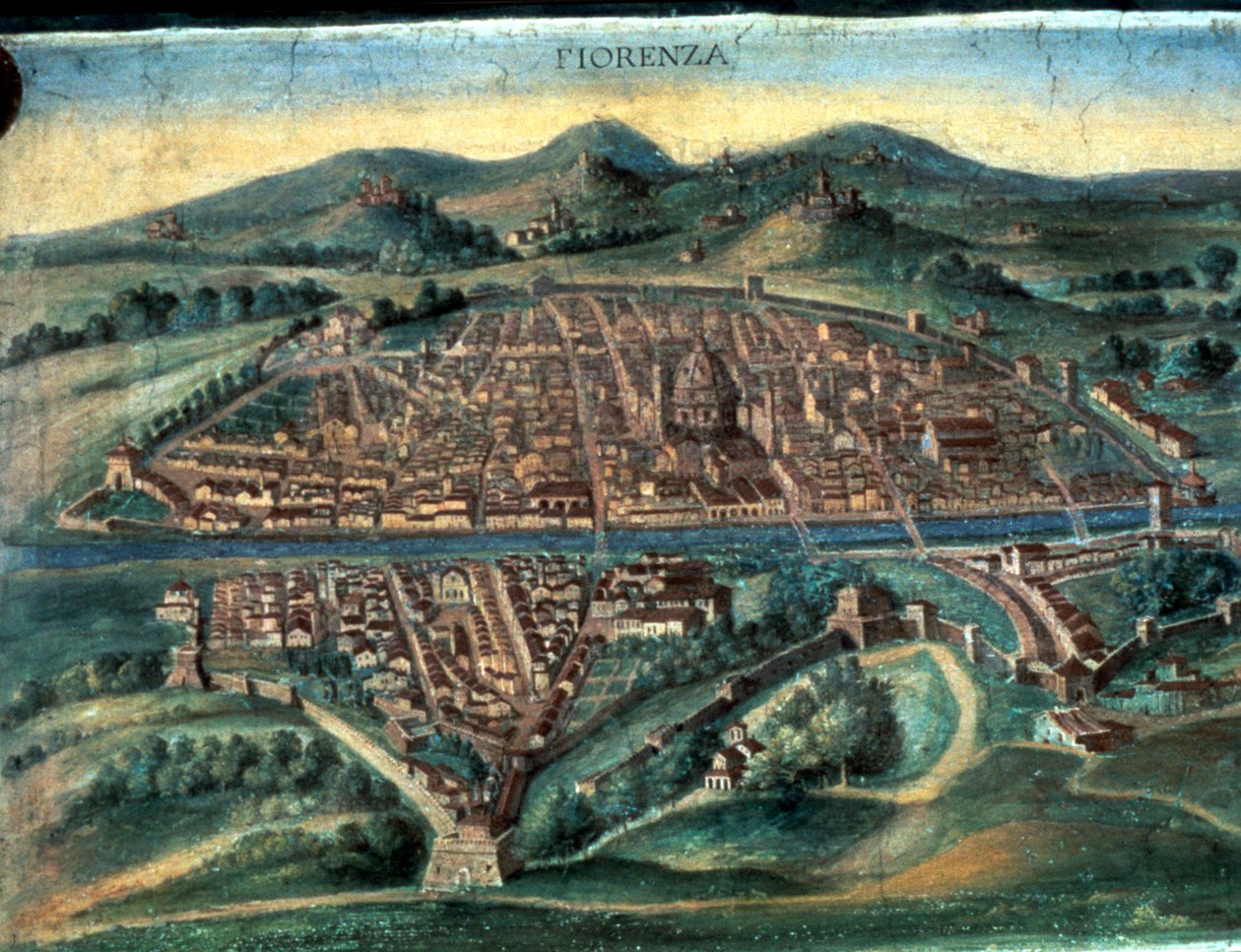 Kort over Firenze, 1400-tallet af Unbekannt