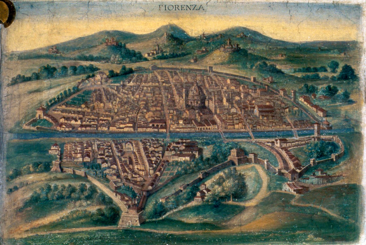 Kort over Firenze, 1400-tallet af Unbekannt