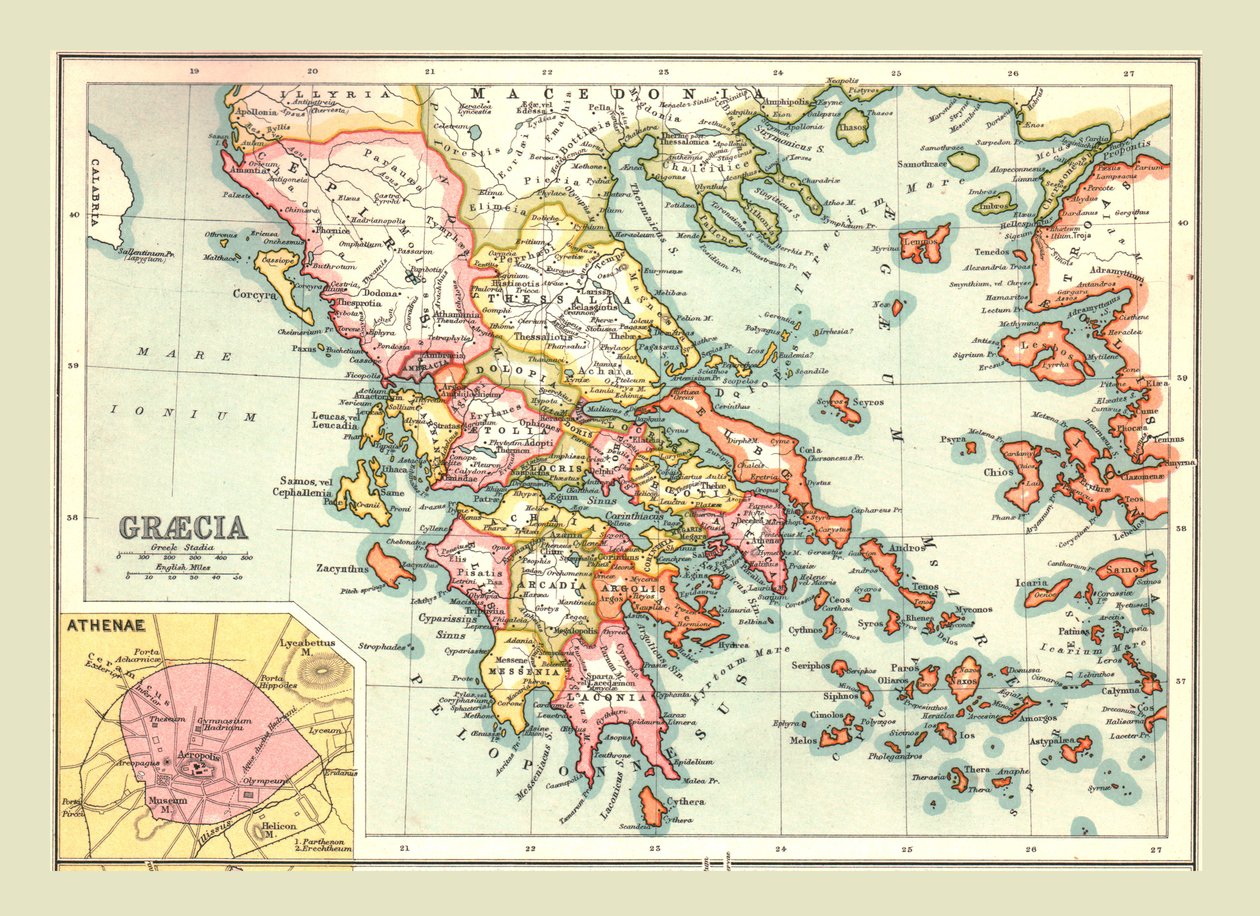 Kort over Grækenland, 1902. af Unbekannt
