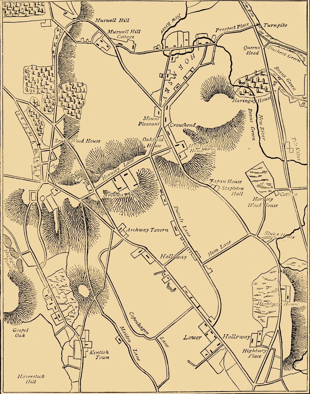 Kort over Hornsey og Neighborhood i 1819, c1876. af Unbekannt