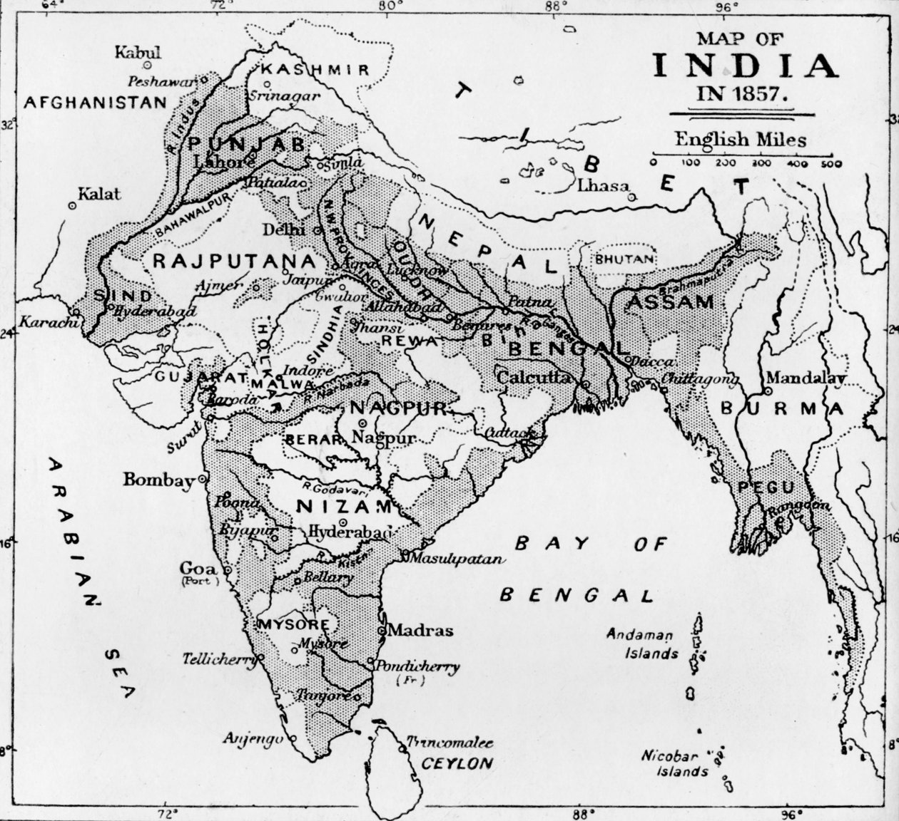Kort over Indien i 1857, c1912 af Unbekannt