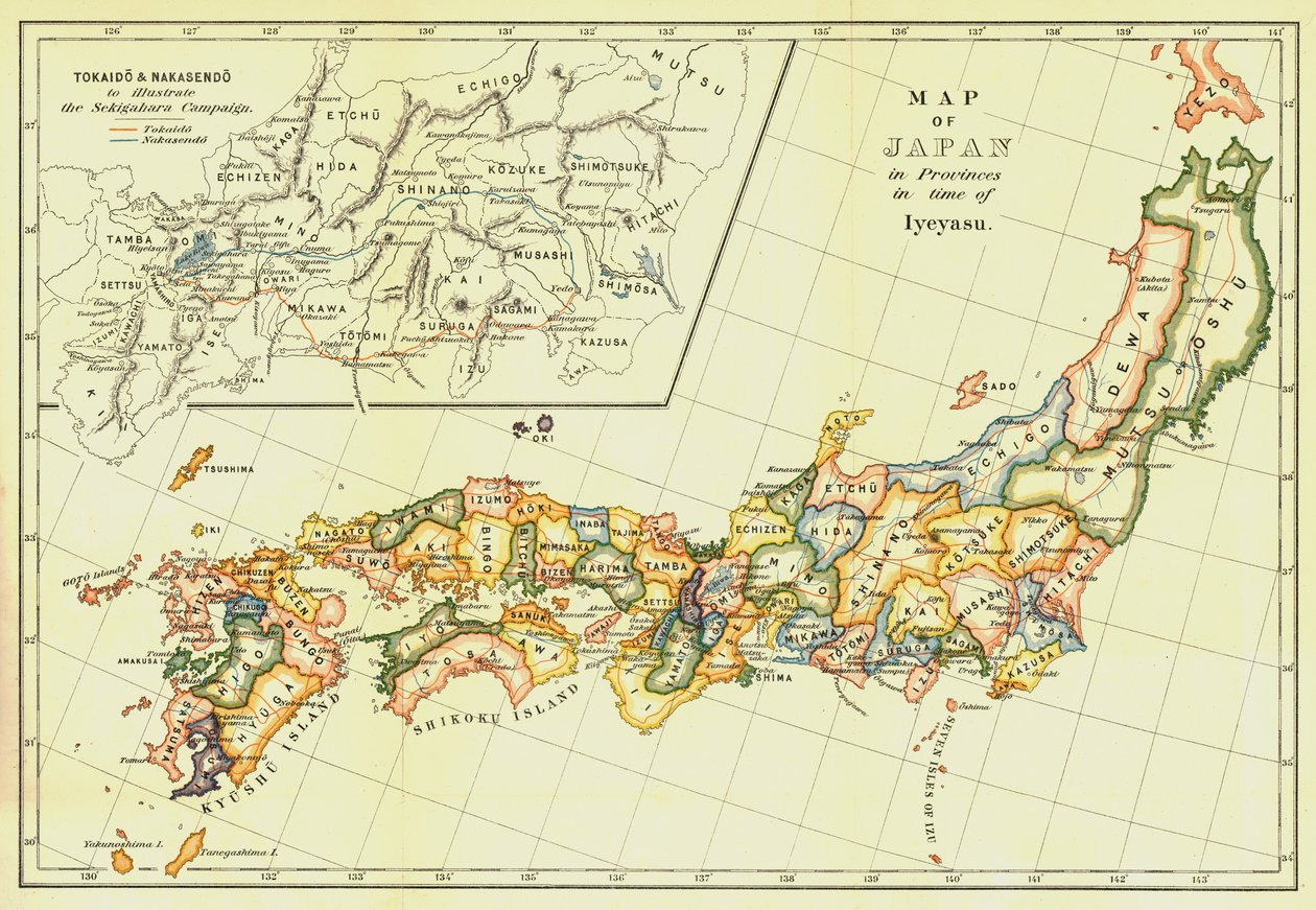 Kort over Japan i provinser i Iyeyasus tid, 1903. af Unbekannt