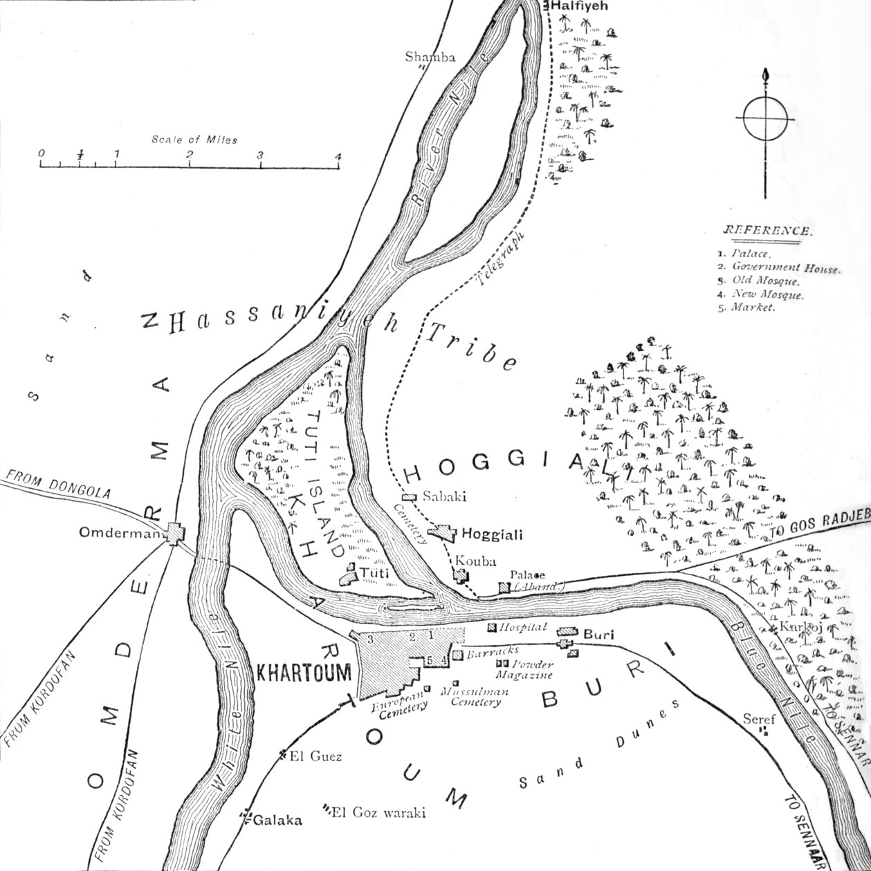 Kort over Khartoum og Omegn, c1885 af Unbekannt