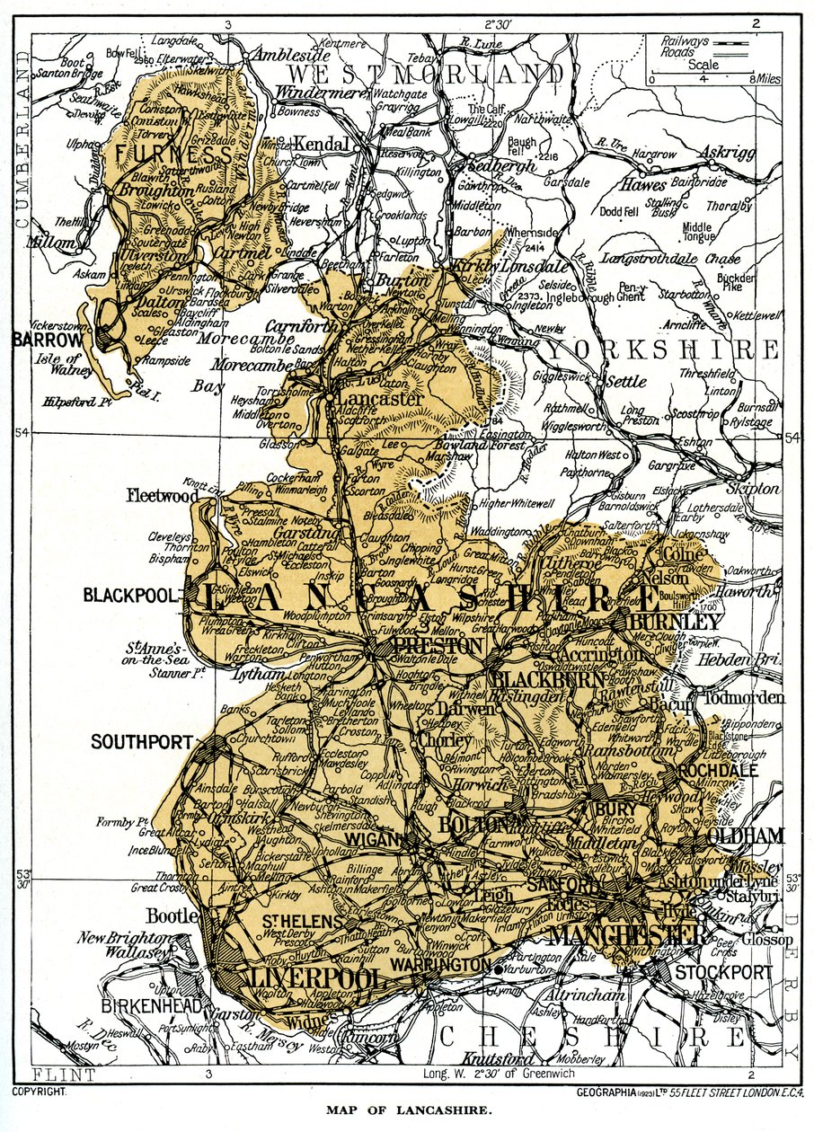 Kort over Lancashire, 1924-1926 af Unbekannt