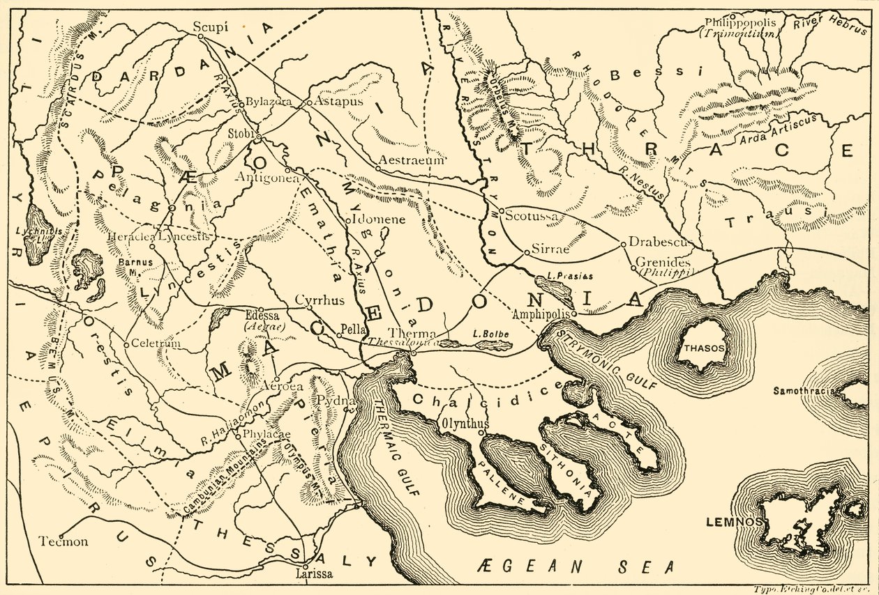 Kort over Makedonien og de tilstødende distrikter, 1890. af Unbekannt
