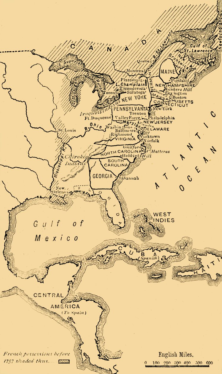 Kort over Nordamerika, der illustrerer den amerikanske uafhængighedskrig, c1785, 1890. af Unbekannt