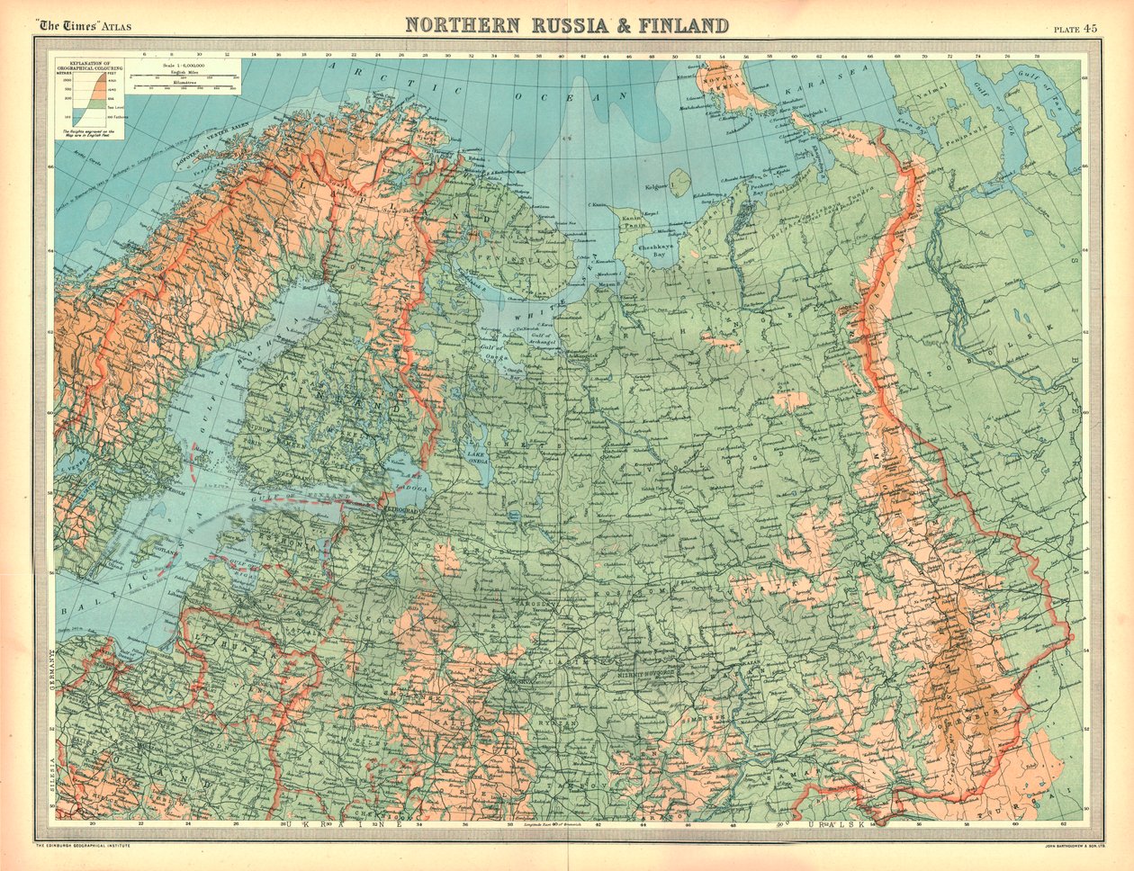 Kort over det nordlige Rusland og Finland af Unbekannt