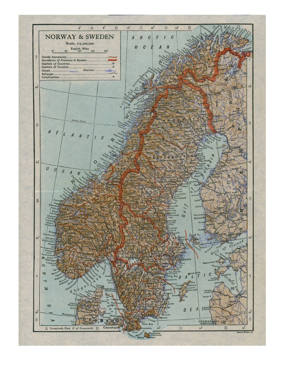 Kort over Norge og Sverige, c1800-tallet af Unbekannt