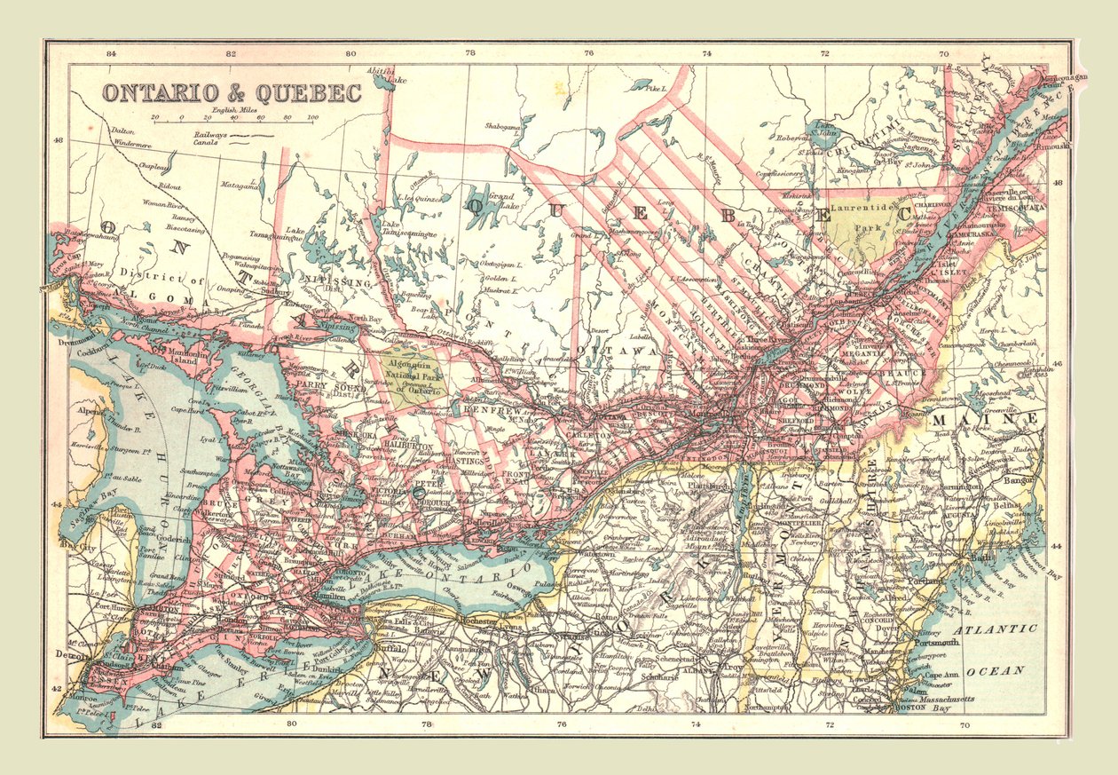 Kort over Ontario og Quebec, 1902. af Unbekannt