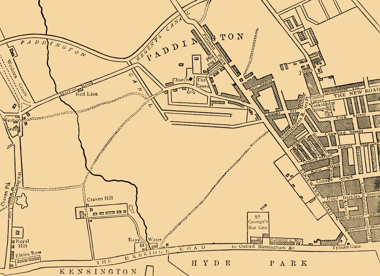 Kort over Paddington, i 1815, c1876. af Unbekannt